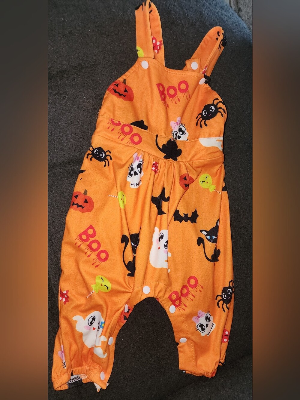 Halloween Romper Orange Baby 3/6 months Pre-owned skull bat spider